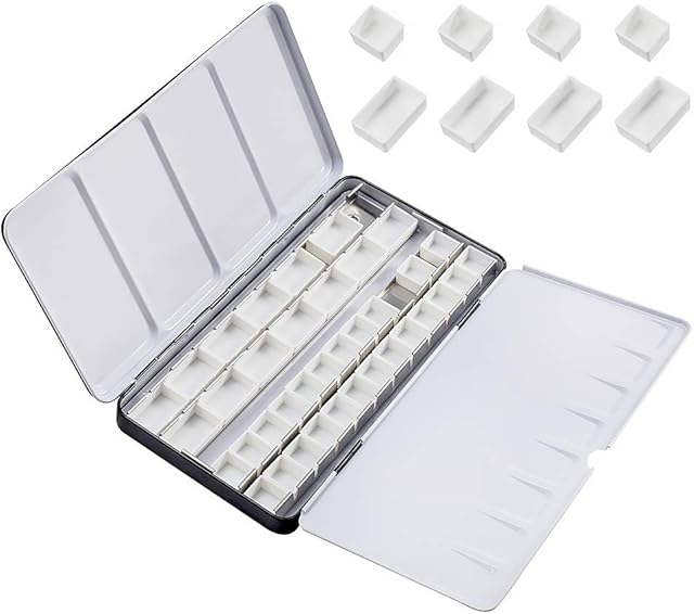 PandaHall Empty Watercolor Tins with 42 Half Pans, 24 Full Pans Large Watercolor Palette Box Metal Tin Palette Paint Case for Artist Student Travel Watercolor Set with Watercolor Paints