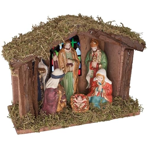 Illuminated Christmas Nativity Scene - Battery Operated Light Up LED Nativity Stable and Figurines Set
