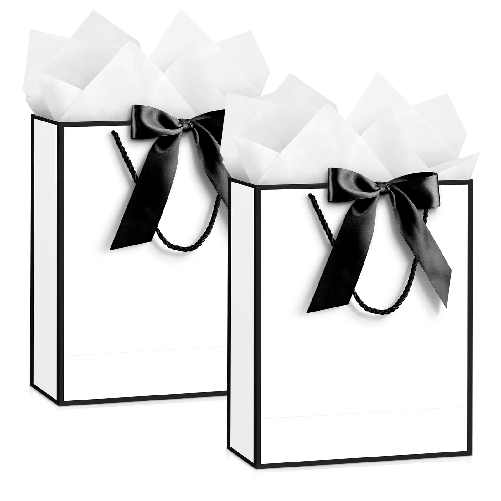 YoungTree Large White Black Frame Gift Bag, Vertical 32x25x11 cm 2-Pack