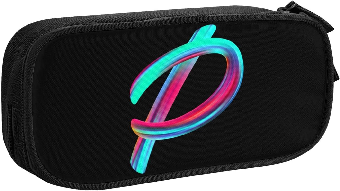 Cute Initial Pencil Case for Kids Students, Large Capacity Pencil Pouch for Boys Girls, Letter Design Pencil Box Pen Bag Office Stationery Organizer, Rainbow Letter P