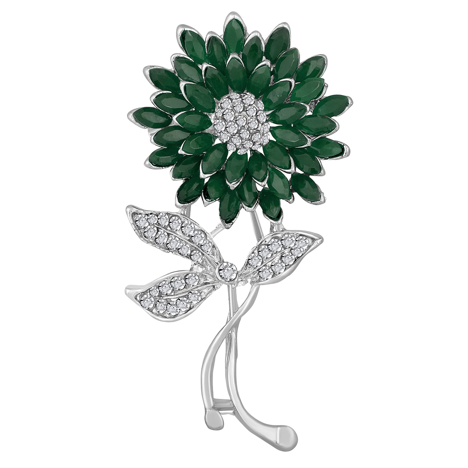 Mahi Rhodium Plated Sunflower Brooch/Lapel Pin with Crystals and Artificial Pearls for Women (PABP1101086PR) (Green, White) (B0BN81J4Y5) Amazon Price History, Amazon Price Tracker