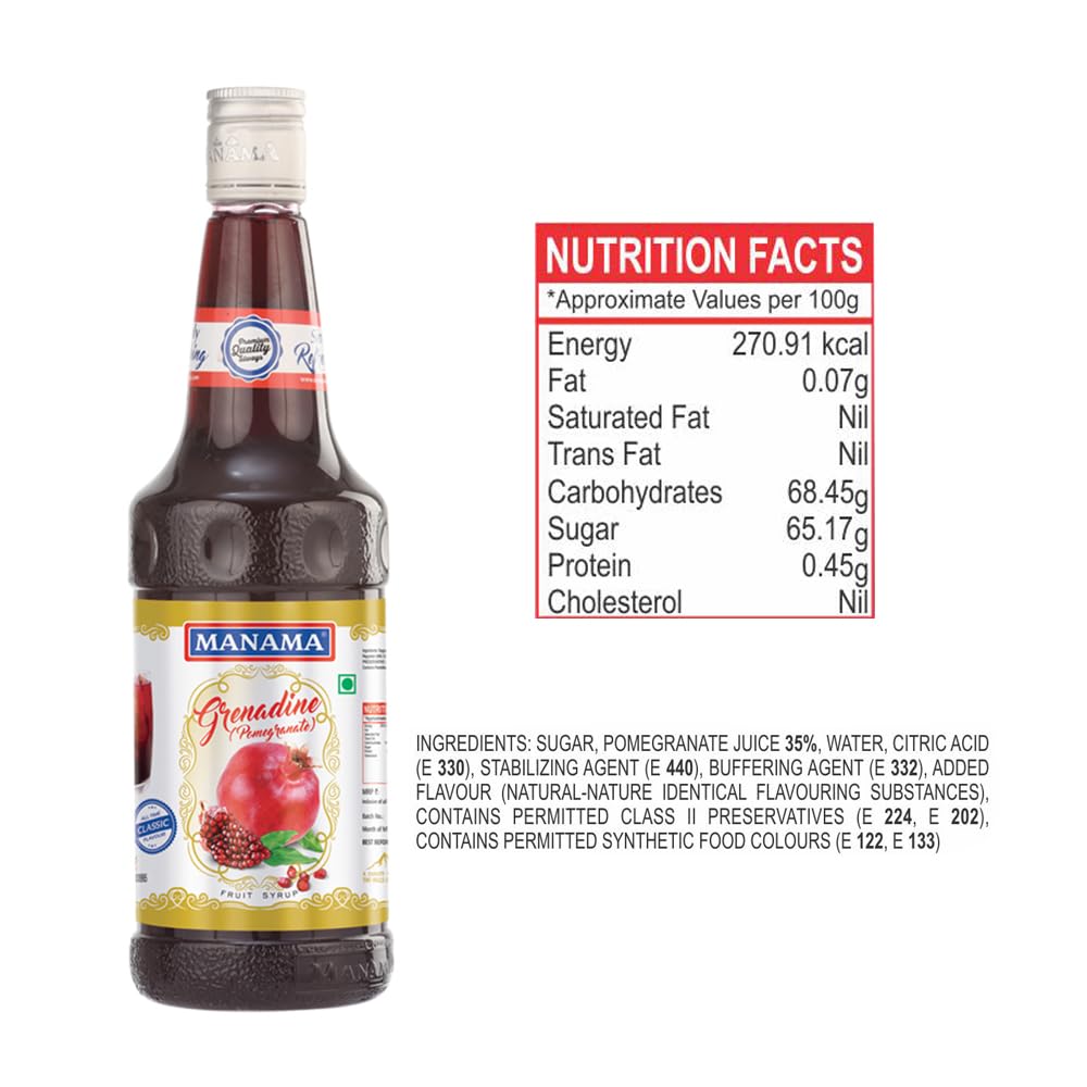 Manama Grenadine (Pomegranate) Syrup | Mixer for Mocktails, Cocktails, Drinks, Juices, Beverages | Non Alcoholic Mix 750ML Bottle - Image 2 thumbnail