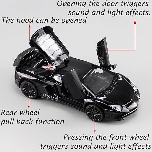 Miniatura 2 de Vehículo de juguete coleccionable de aleación Aventador negro con luces y sonido