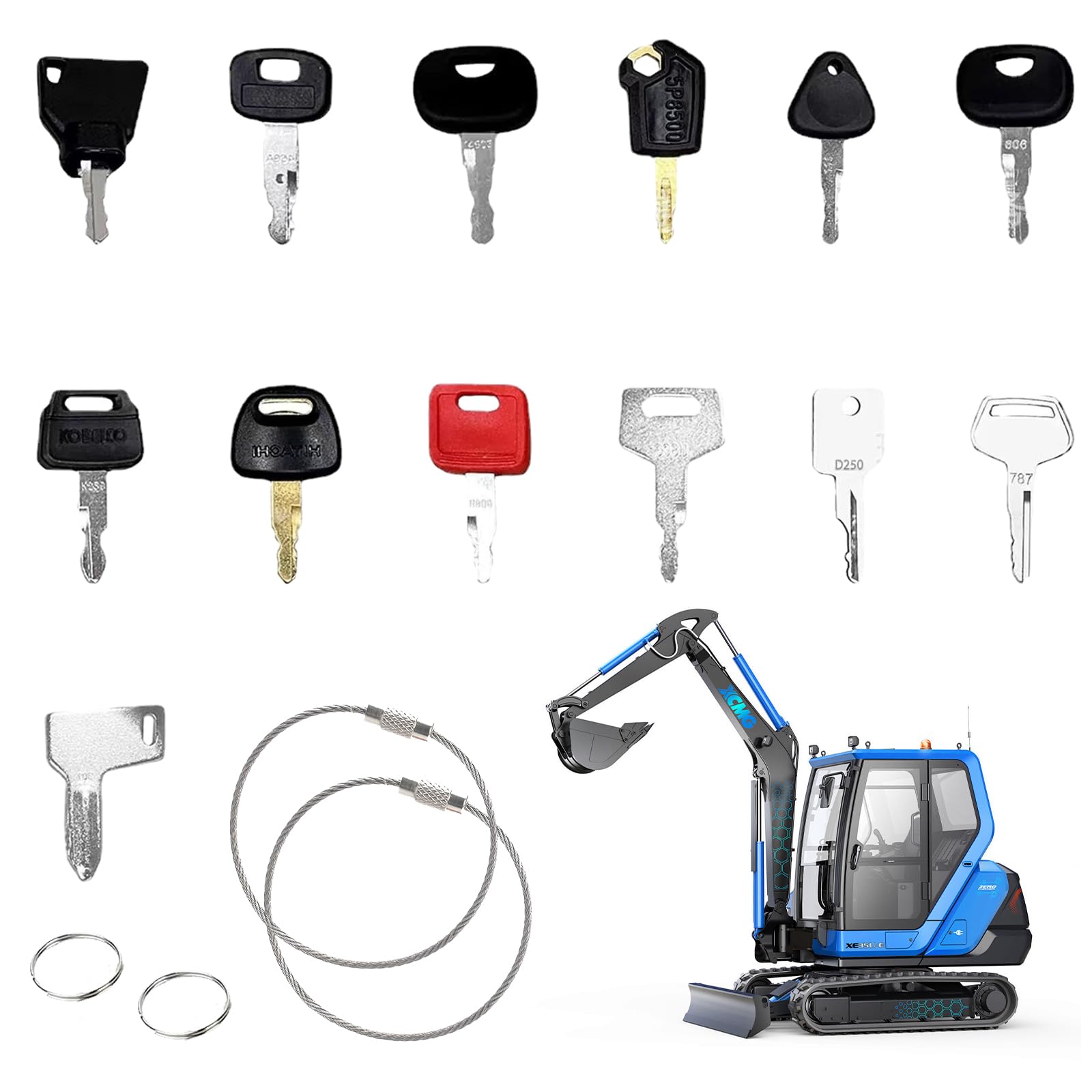GVPOELR 17-teiliges Baumaschinen-Schlüssel-Set - Universal-Zündschlüssel Für Traktoren & Bagger