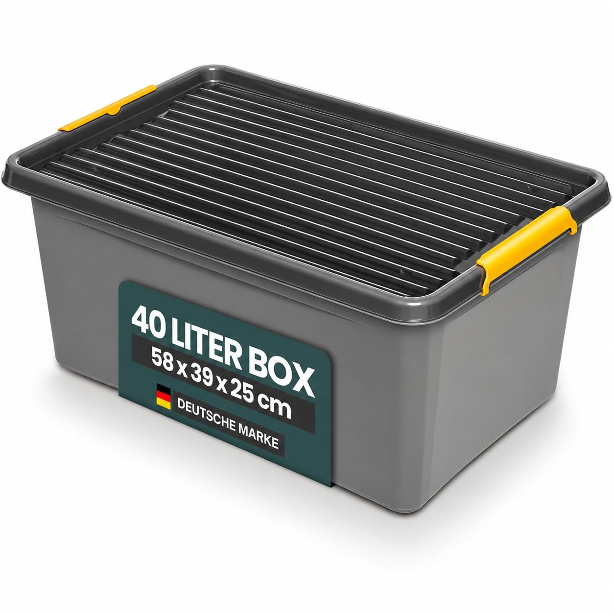 Aufbewahrungsbox mit Deckel & Rollen, Grau, nässegeschützt (40 L)