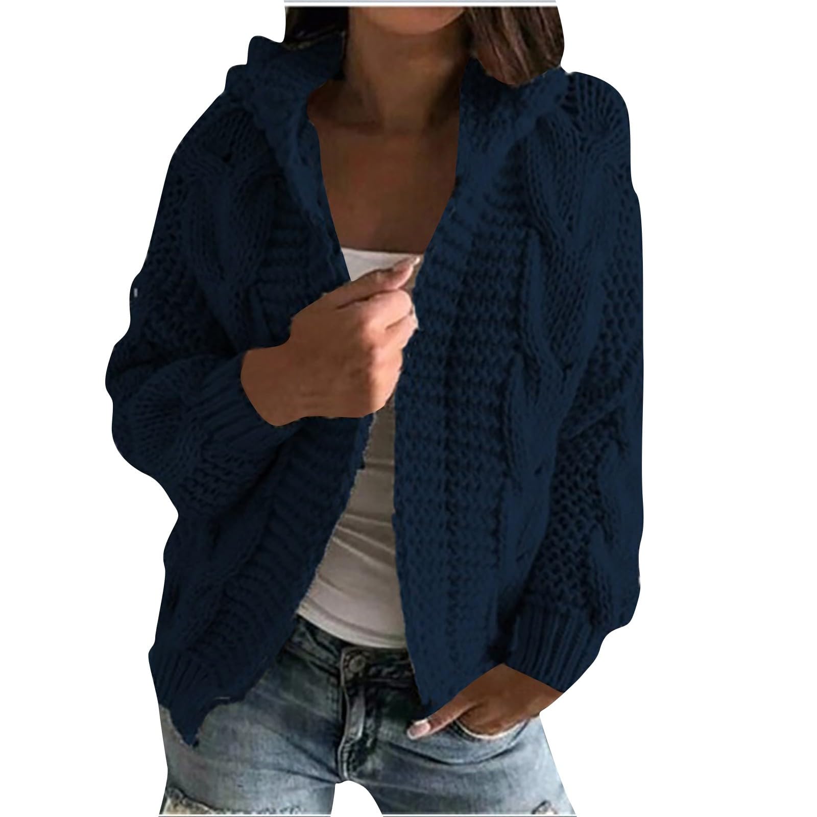 Generisch Strickjacke Damen Mit Kapuze Cardigan Open Front Herbstjacke Warm