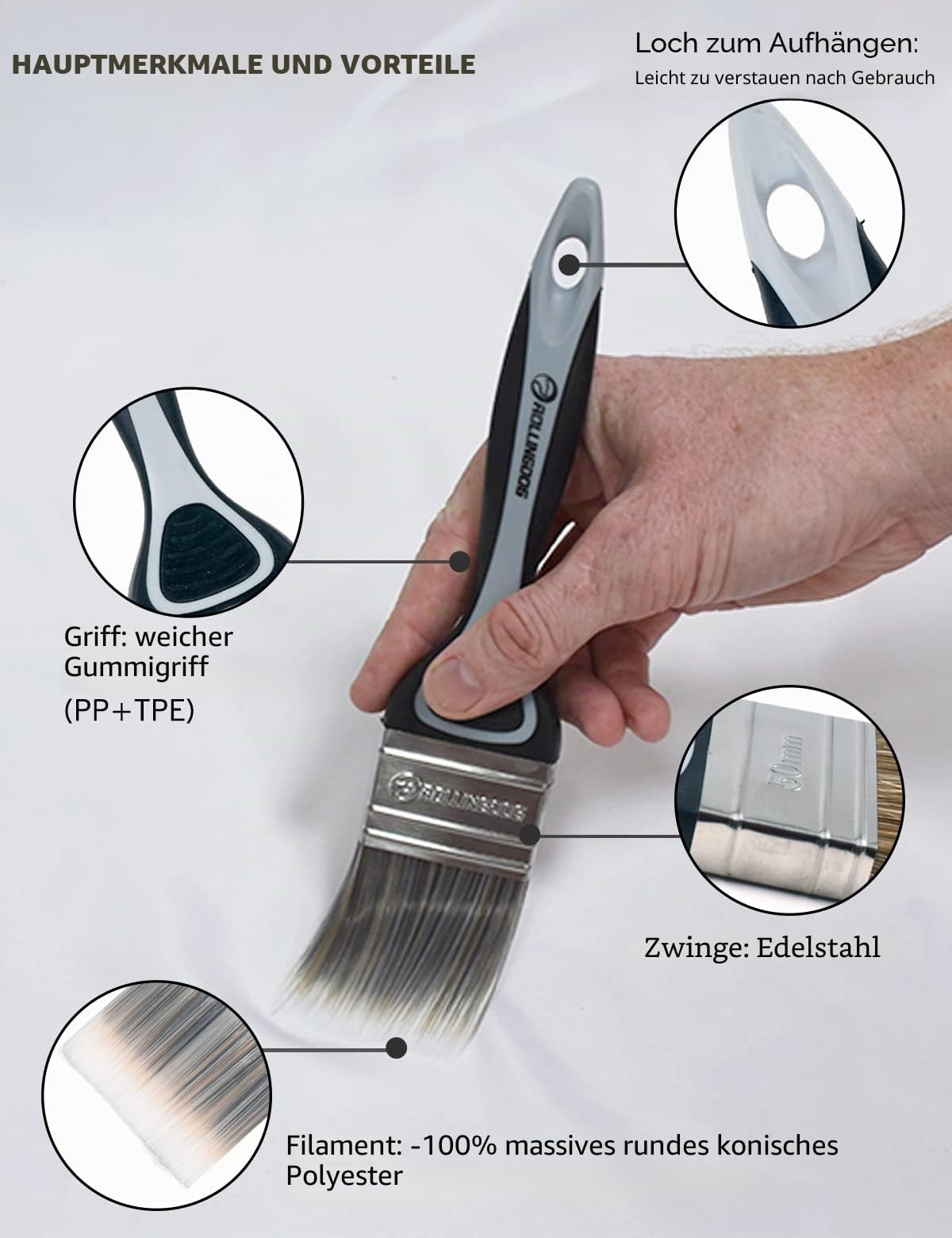 ROLLINGDOG 15-teiliges Farbrolle Set - mit maler teleskopstange Flachpinsel 10,2 cm Farbrolle,Farbrollerabdeckungen,Anschließbare Teleskopstange,Farbwalzenrahmen und Farbrührer
