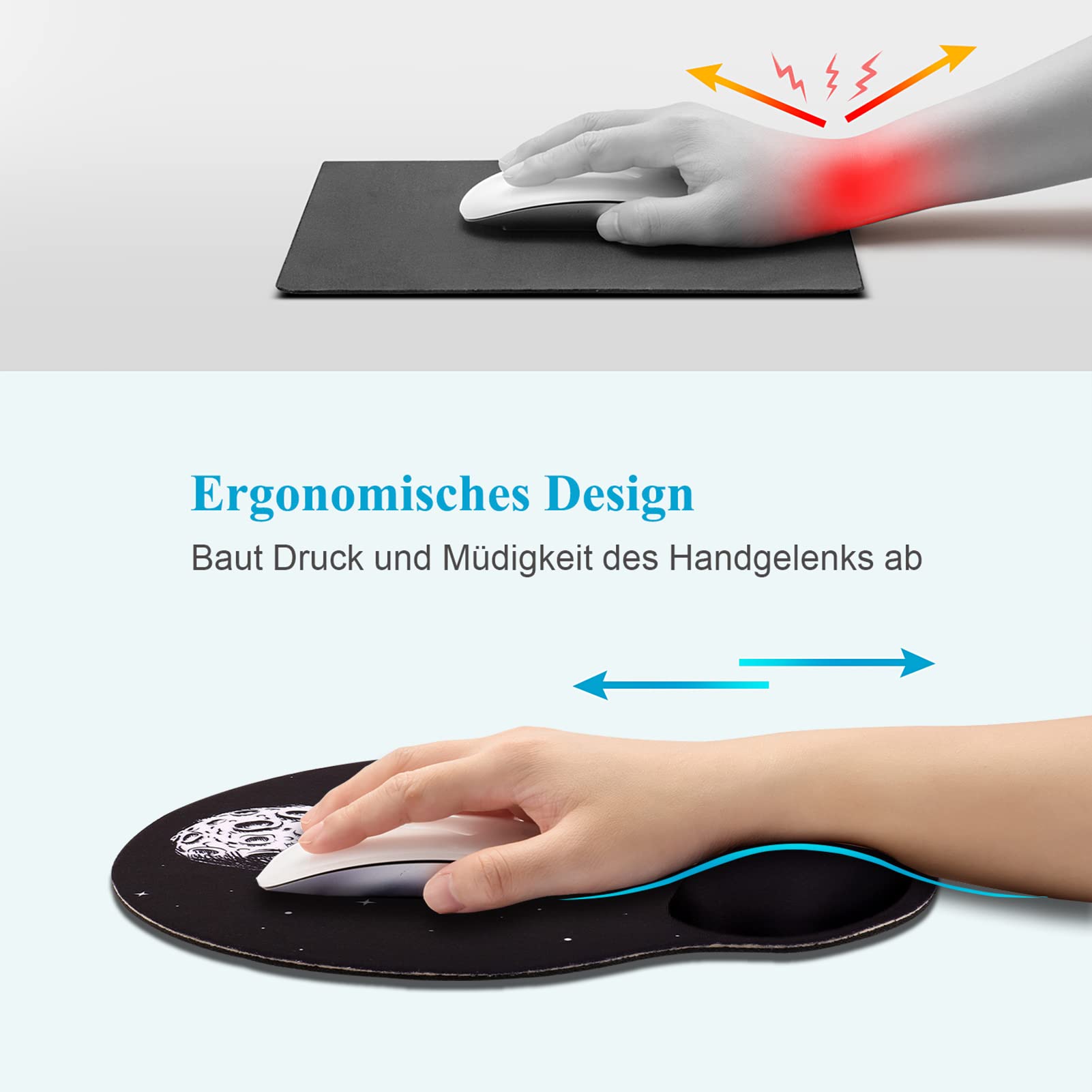 AOKSUNOVA Tappetino per il mouse ergonomico con cuscinetto in gel e tappetino per il mouse, con motivo in gel, colore nero