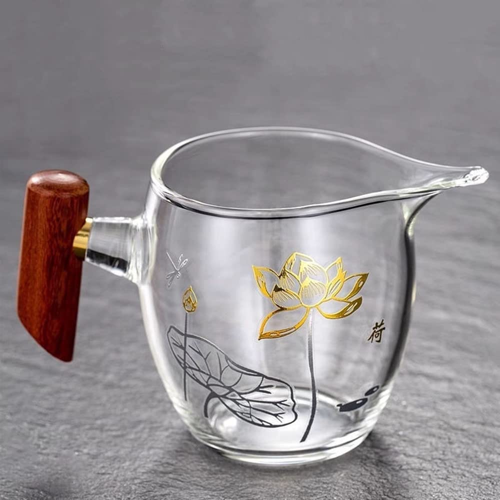 300 ml szklany drewniany uchwyt Fair Cup zestaw do herbaty Kung Fu, żaroodporne chińskie filiżanki do herbaty