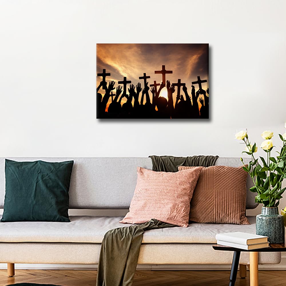TISHIRON Wall Art for Living Room Christian Bedroom Wall Decor Sunset Wall Paintings for Office Hand of God Print On Canvas Jesus Christ Modern Artwork Stretched and Framed Ready to Hang - Image 4