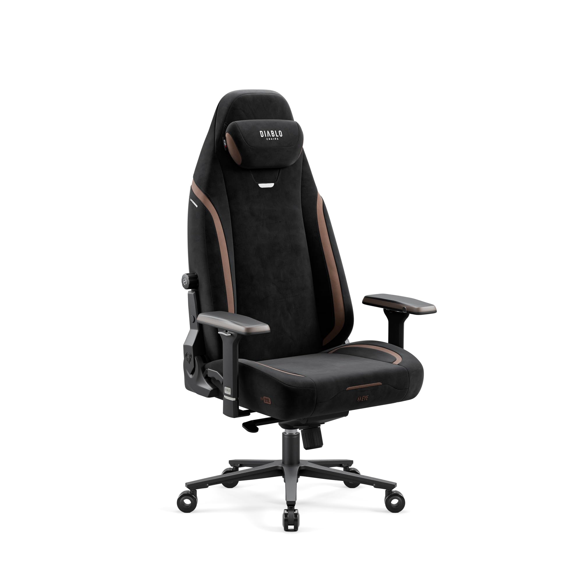 Diablo X-Eye 2.0 Ultra Black – czarny fotel gamingowy z tkaniny, ergonomiczny fotel do biurka z podparciem lędźwi, magnetycznym zagłówkiem i podłokietnikami 4D