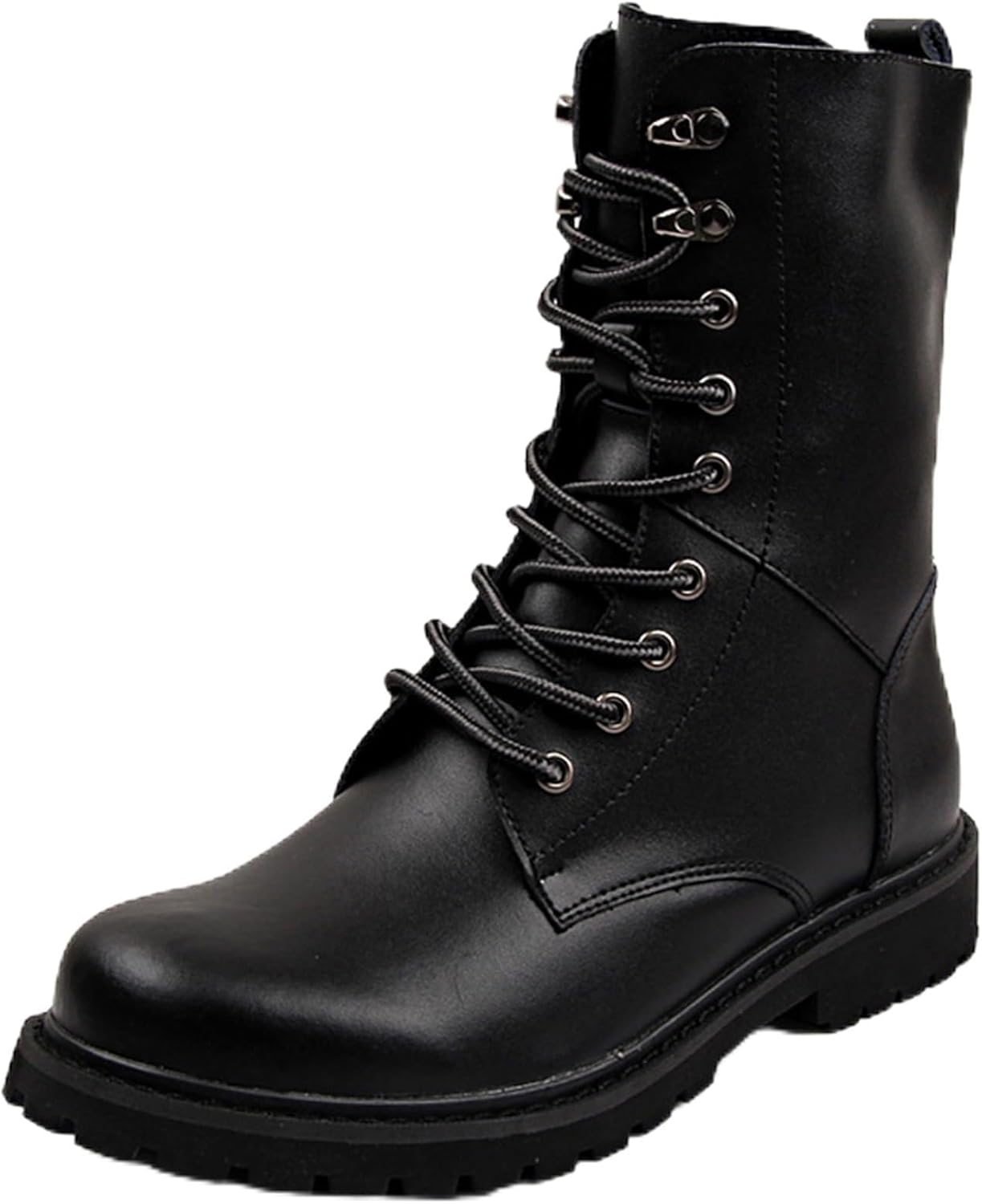 Men's Mid Calf Leather Lace Up Combat Boots Round Toe Chunky Non Slip Rubber Sole Lightweight Soft Cushioned Insole for Casual Daily Streetwear Outdoors Walking Driving