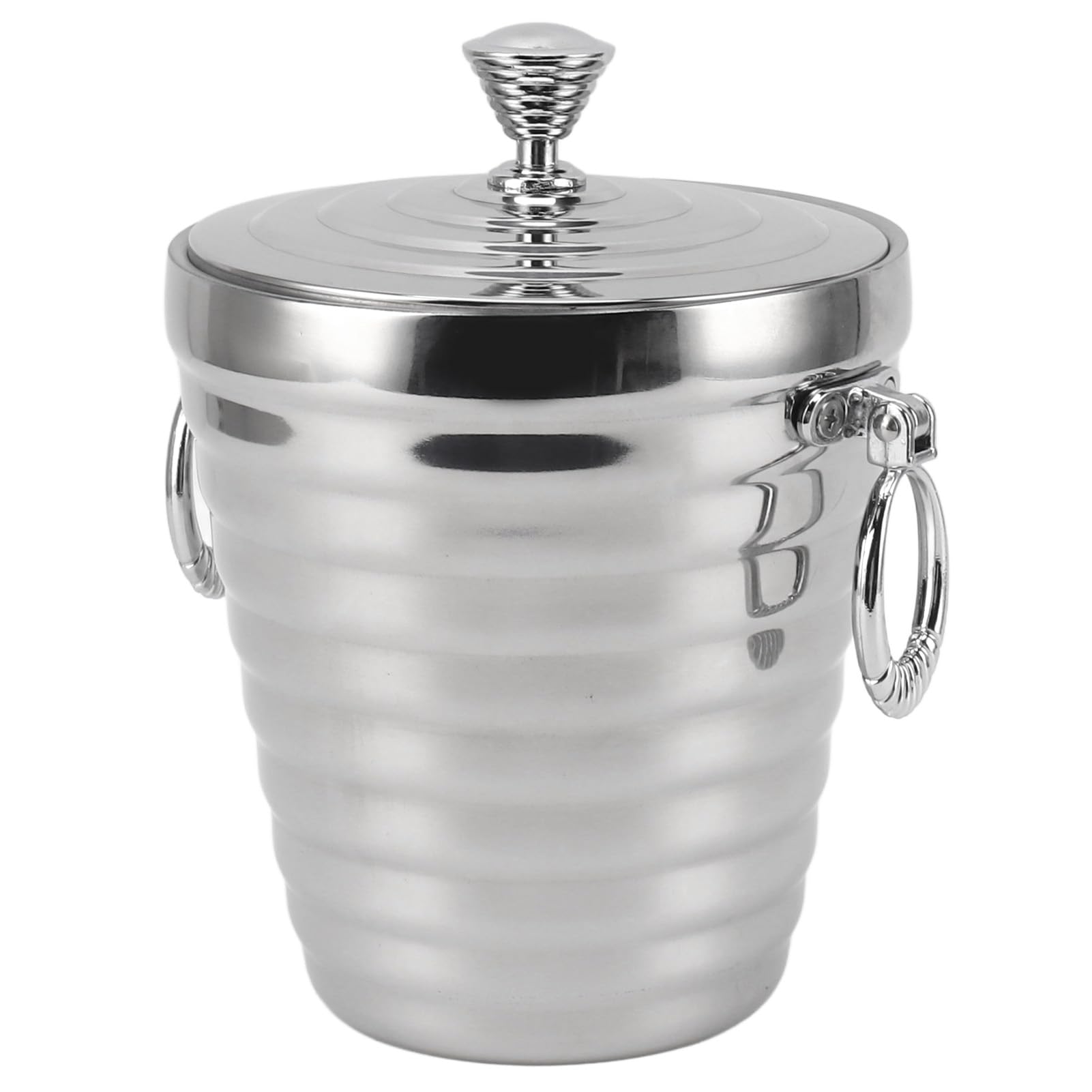 KIMISS Cubo de Hielo de Doble Pared de Acero Inoxidable con Tapa, Pinzas y colador: Cubo de Bebidas de Gran Capacidad para Vino, Champán y Hielo - Ideal para Bares Fiestas (2L)