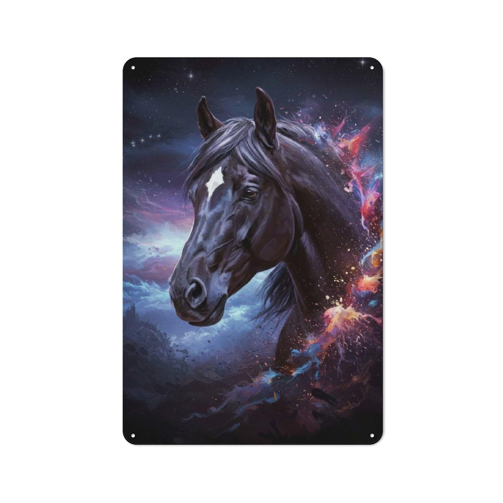 Junmoney Cosmic Horse Portrait Tin Wall Plaque 30X20cm With For Home Office Or Studio, A New Home Present For Creative Workspace Decorators