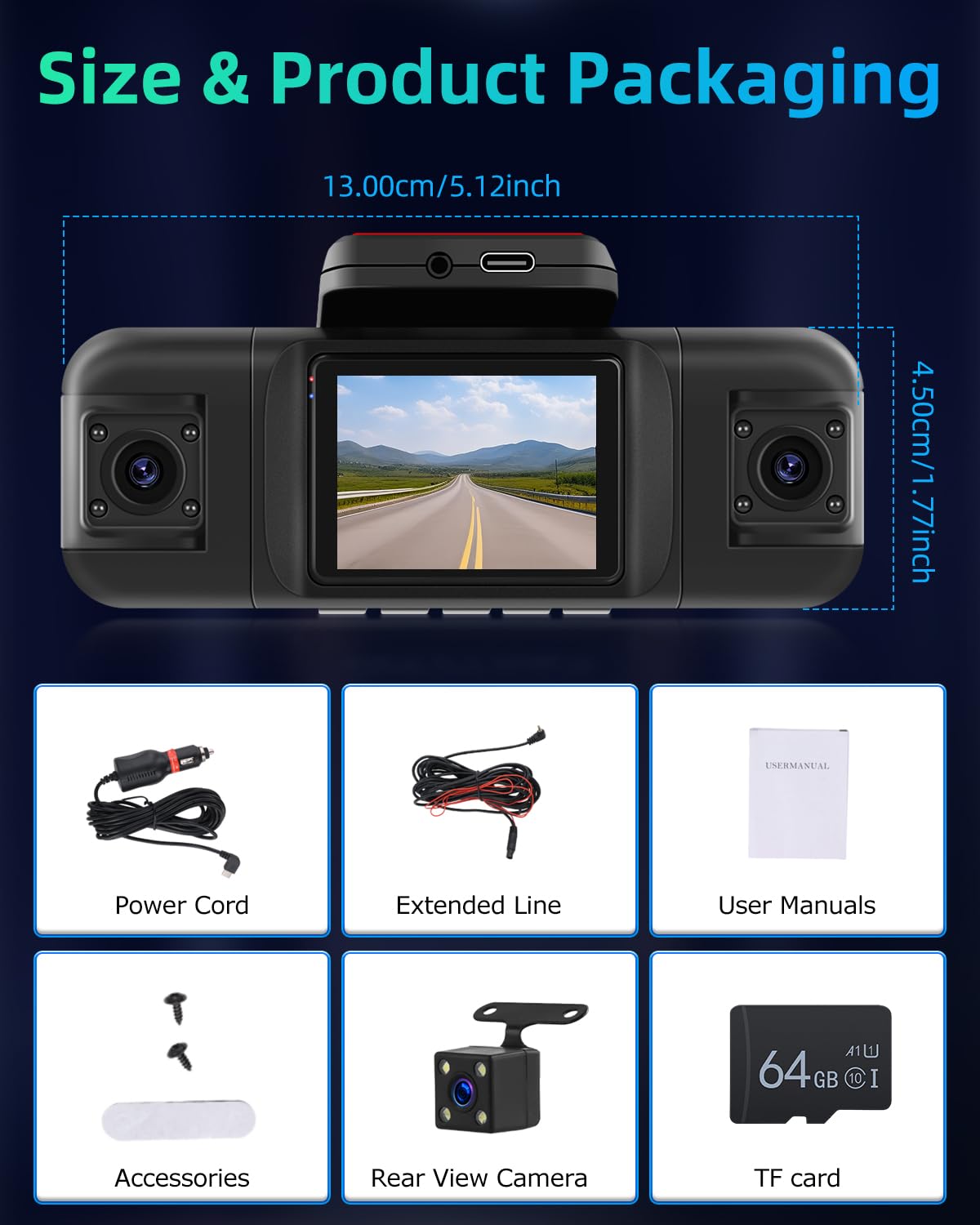 NHOPEEW Cámara para salpicadero de 4 Canales para Coches: cámara para salpicadero Delantera y Trasera de 1080p con visión Nocturna IR, grabación en Bucle, Sensor G + Tarjeta TF de 64 GB