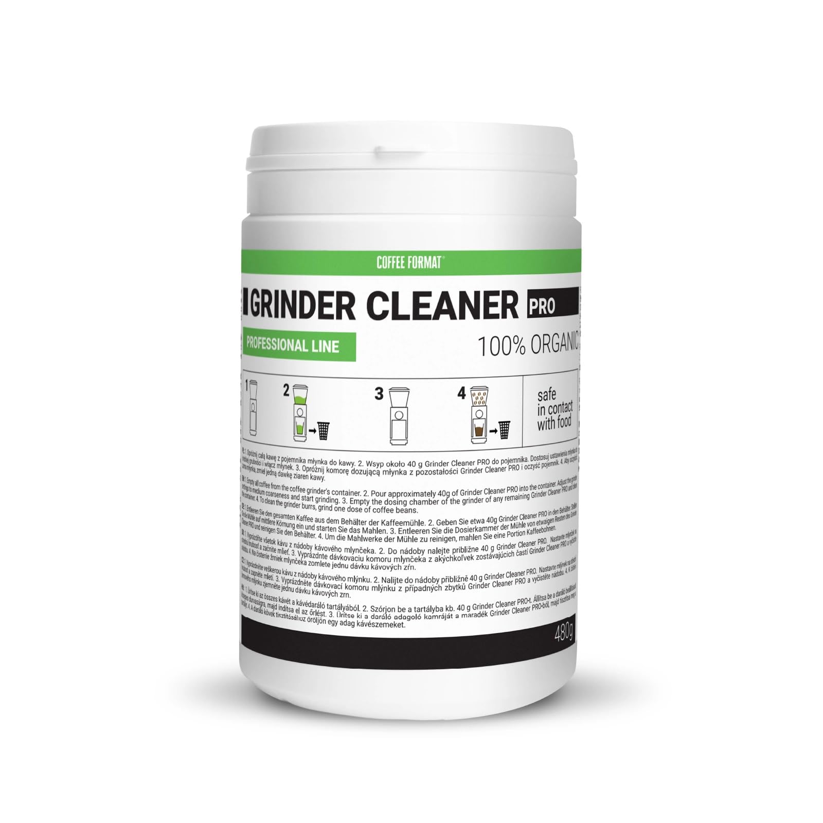 Grinder Cleaner PRO 480g, Kaffeemühlenreiniger für externe Mühlen, Mahlwerk Reiniger, Mühlenreiniger, Natural kompatibel mit DeLonghi, Bosch, Tchibo, Sage, Graef, Hario, Caso, Melitta
