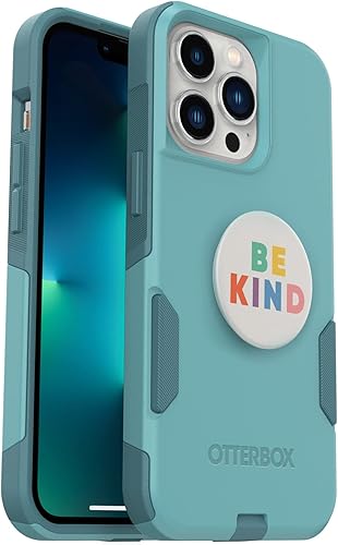 OtterBox Bundle Commuter Series para iPhone 13 PRO (forma RIVETING) + PopSockets PopGrip (BE Kind)