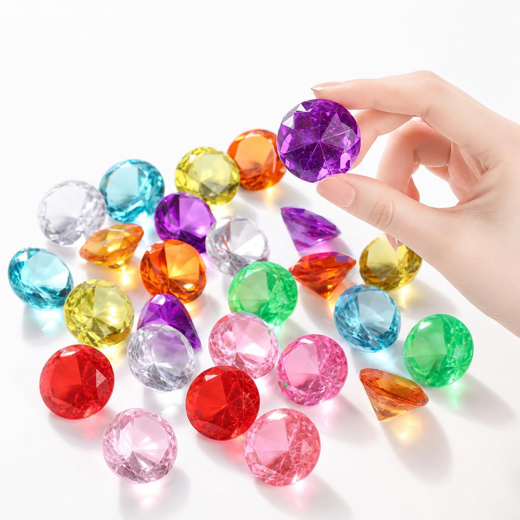 Kuwuarg 30 Pcs Large Acrylic Gems, 25mm Fake Plastic Diamond Jewels Gems