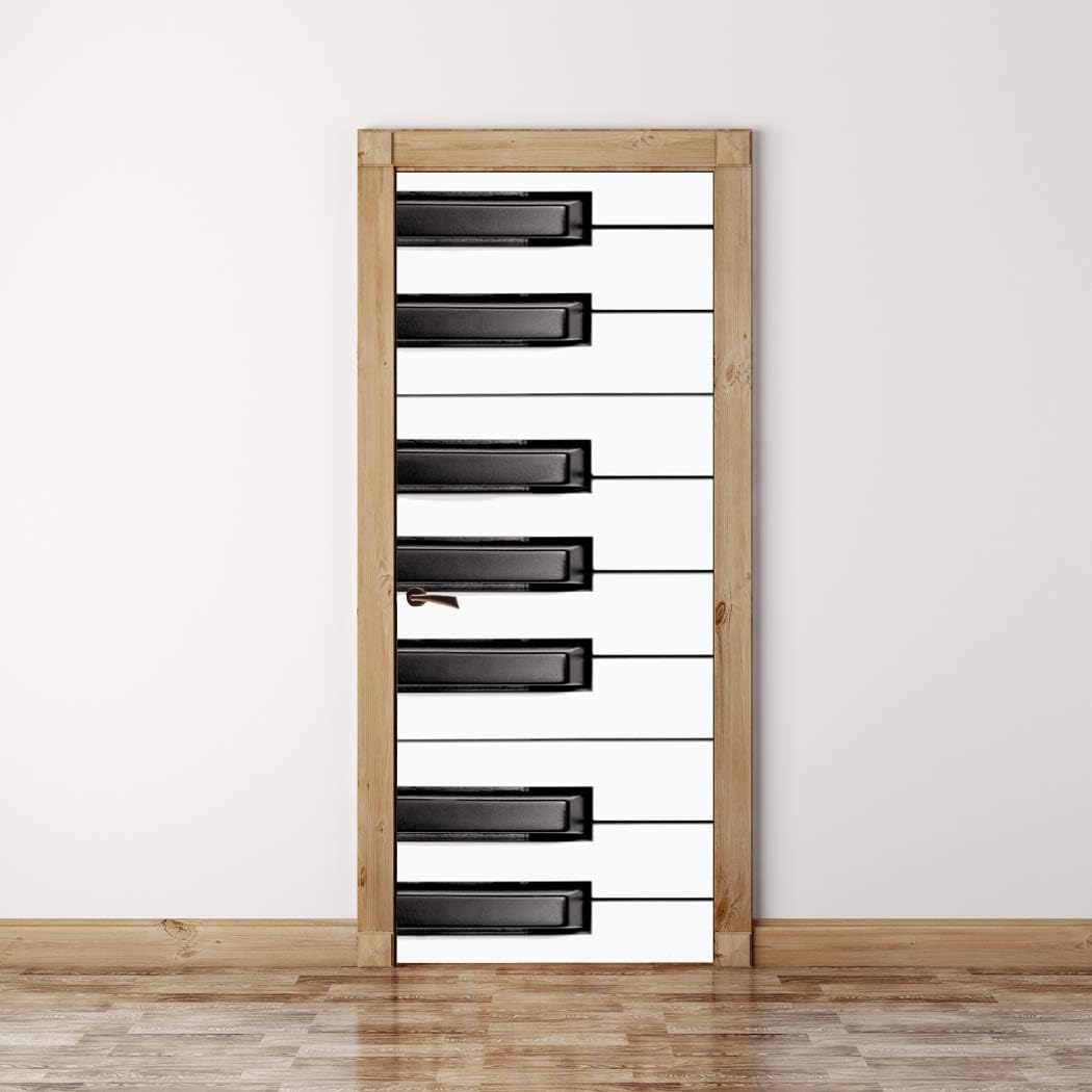 Door Mural Piano Keys - Self Adhesive Fabric Door Wrap Wall Sticker