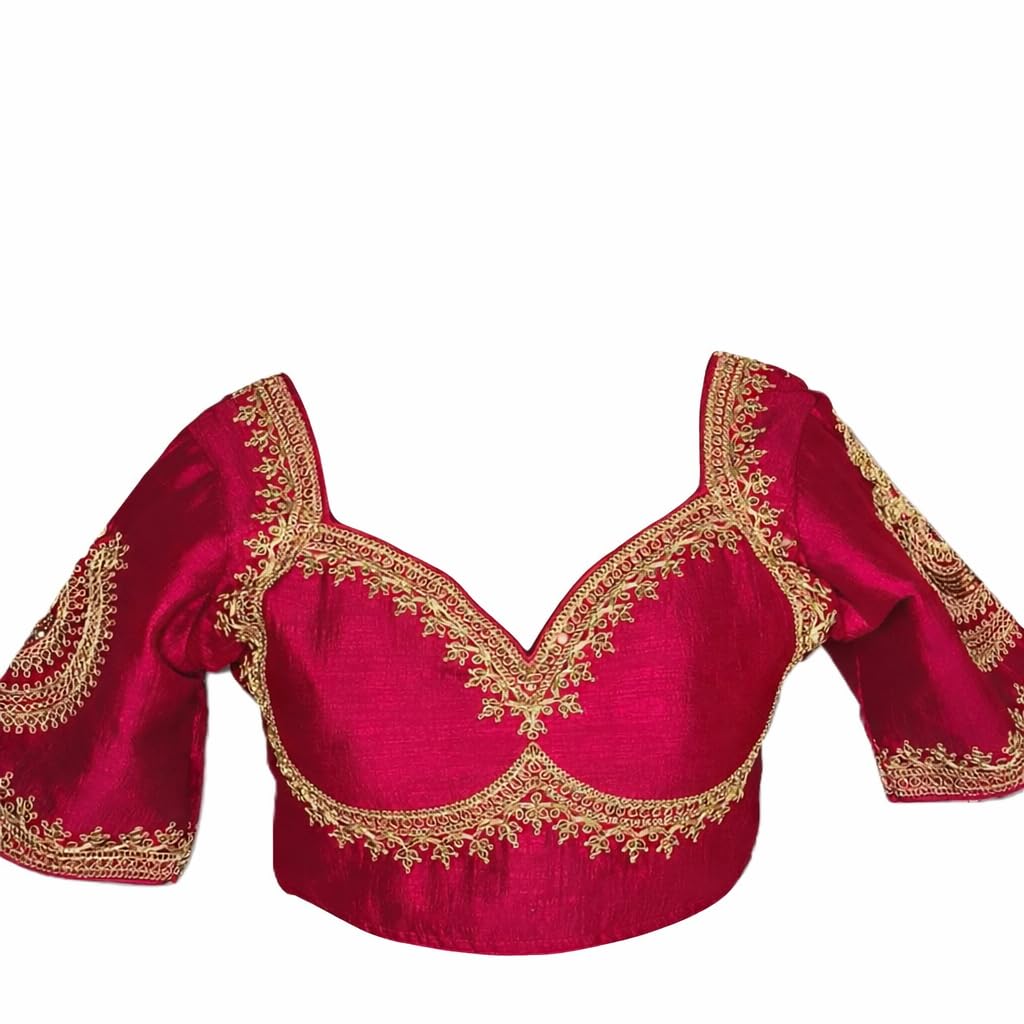 Embroidered Cotton Silk Blend Blouse for Women, Ethnic V-Neck Loge Sleeve Stylish Top, Traditional Indian Festival, Lightweight Cotton Blend |(Free Size)-image-0