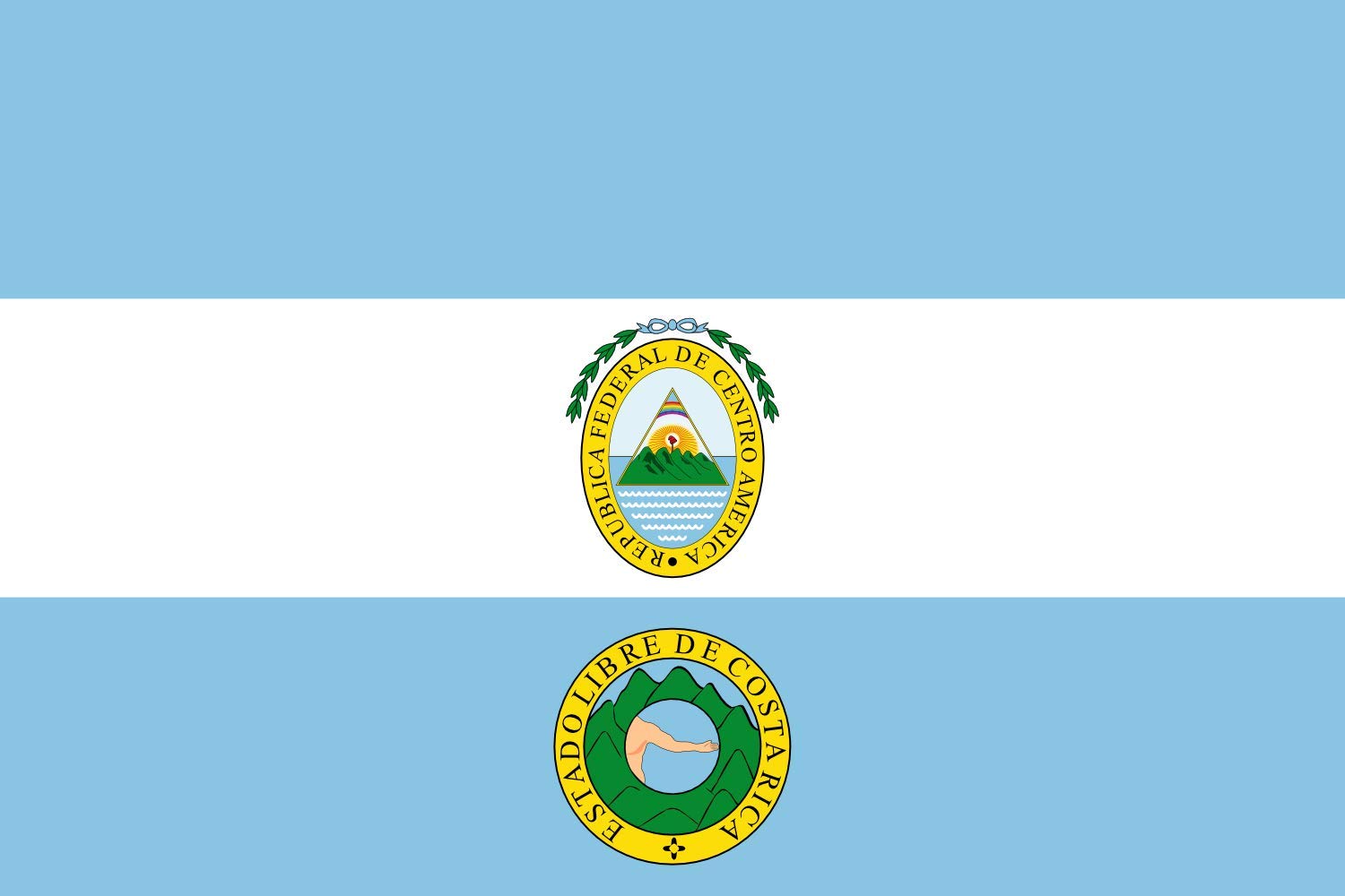 Drapeau XL Costa Rica 1824-1840 réplique historique fidèle anti-effilochage