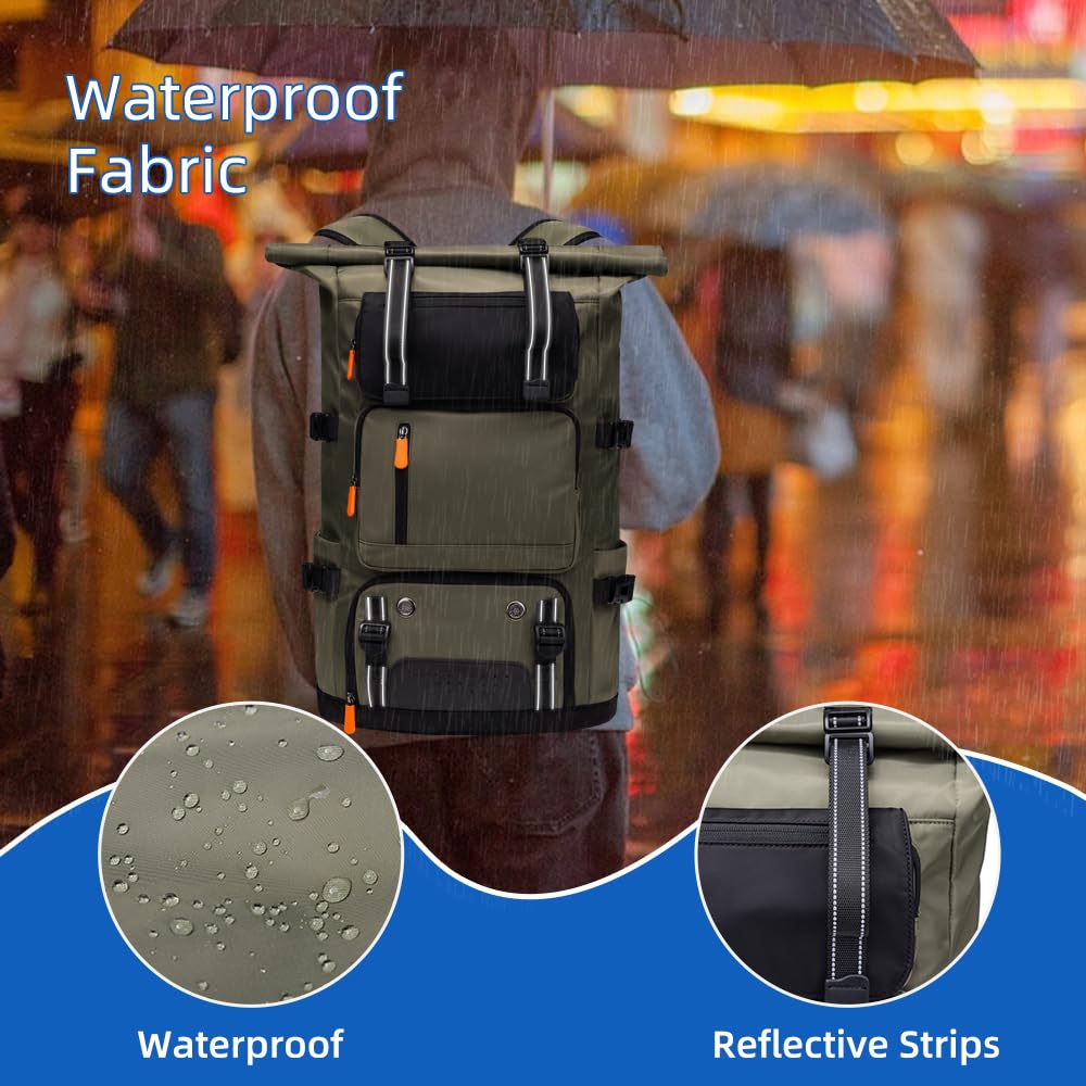 Mochila Rolltop Grande 42L Impermeable Portátil 17,3 Pulgadas para Hombre Mujer Escolar Ligera Bicicleta Antirobo Deportiva para Viajes Ciclismo Uni Tiempo Libre