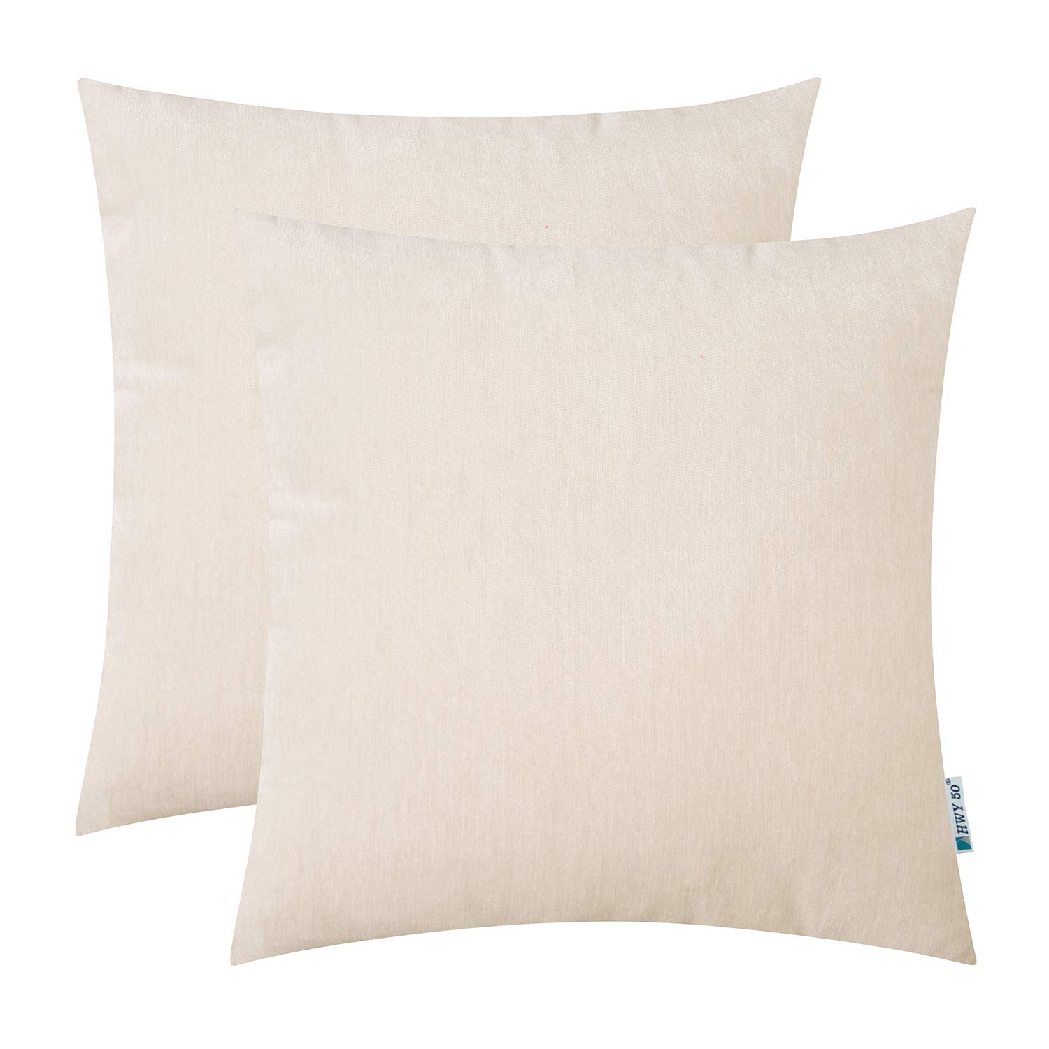 HWY 50 Off White Throw Pillows Covers 16x16 Inch for Couch Sofa Living Room Bed, Chenille Soft Comfy Solid Decorative Square Throw Pillow Cases Set Cushion Cover Pack of 2
