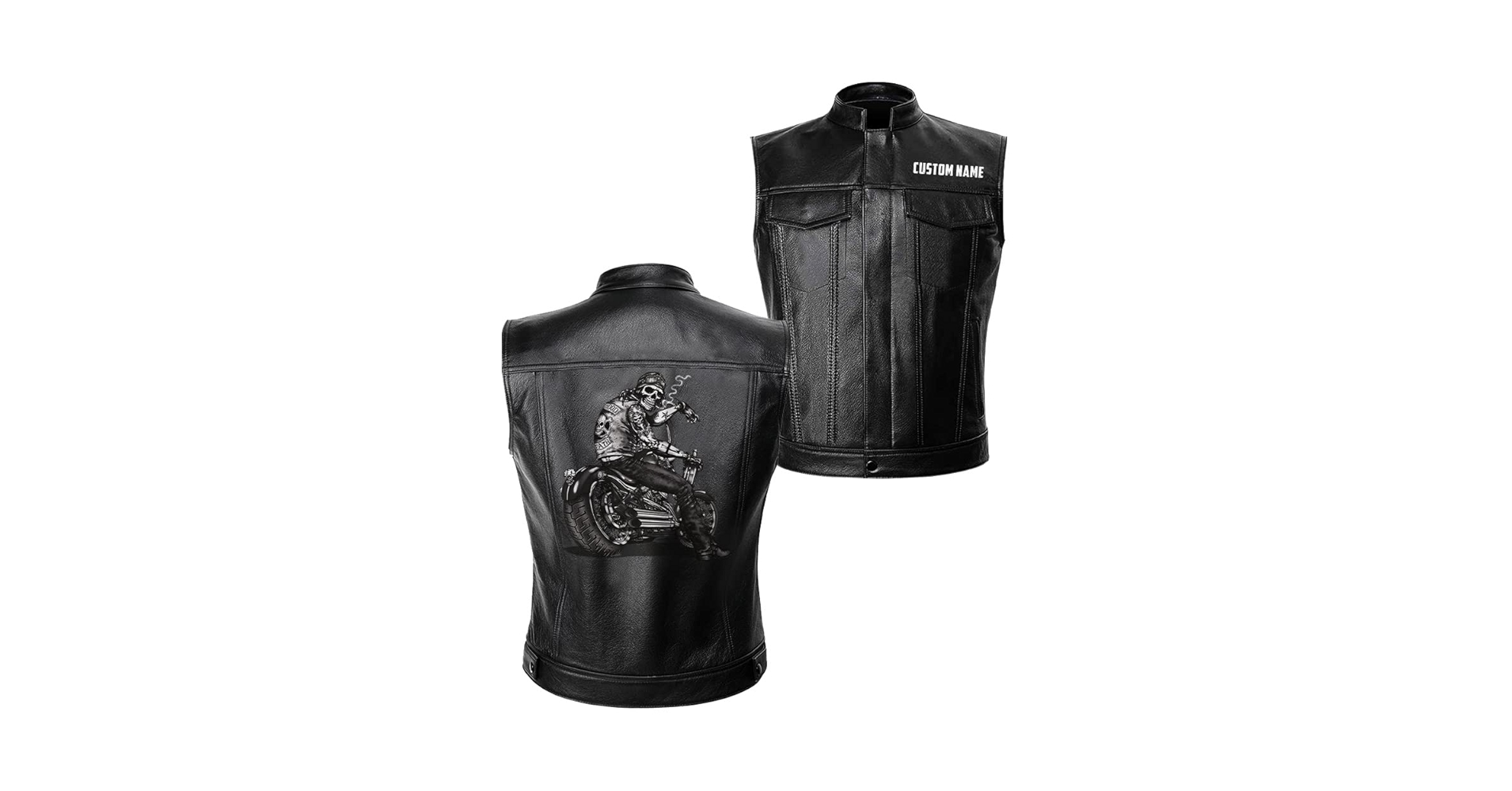 ジャケット・アウター RIDERS SYNTHETIC LEATHER VEST JACKET Amazon.com: orealexpress Skull Sit on Bike and Smoke| Custom