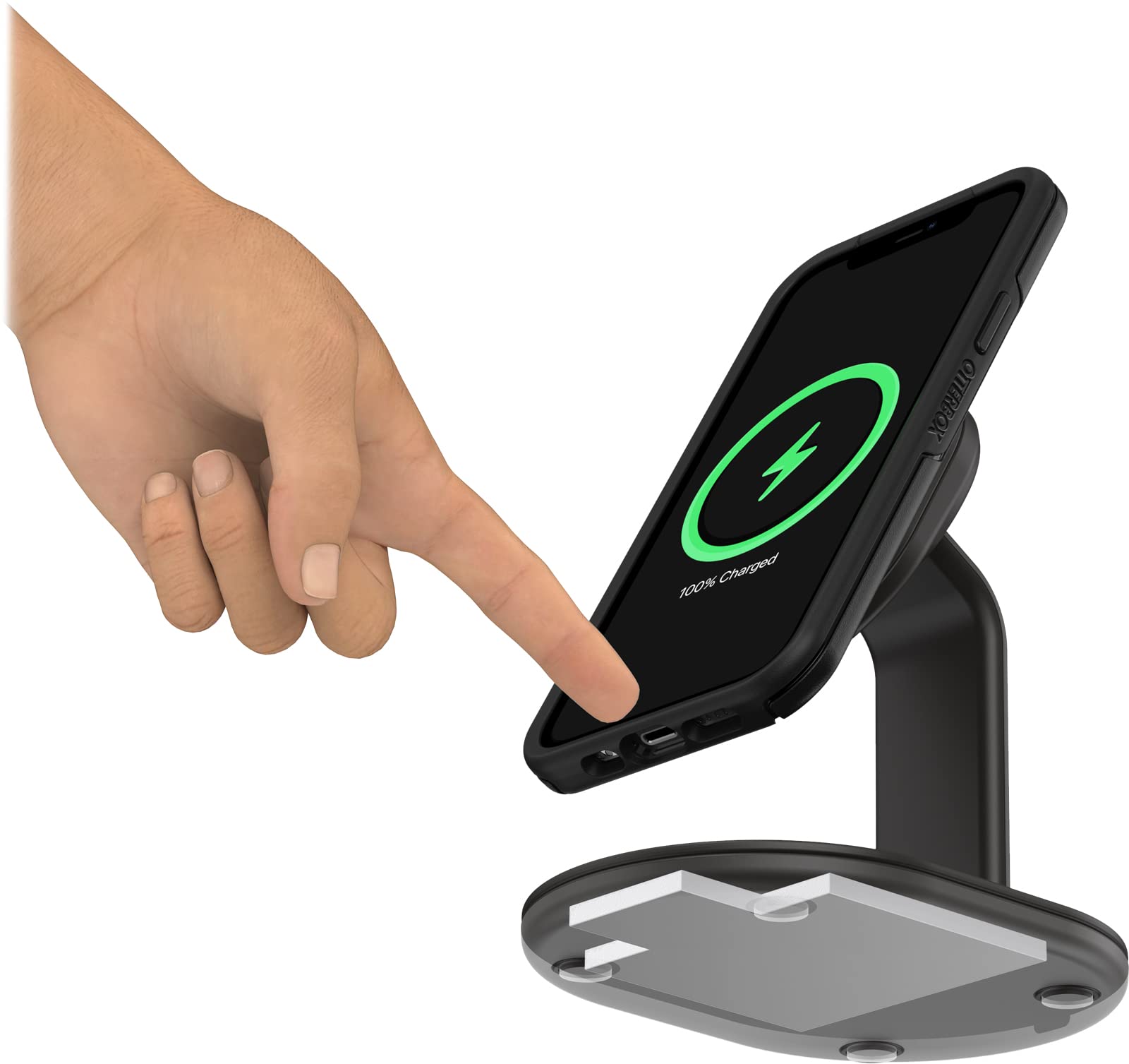 OtterBox Supporto di ricarica per MagSafe, caricatore dal design elegante e leggero, progettato per forte allineamento e fissaggio perfetto con MagSafe, Compatbile iPhone, Nero