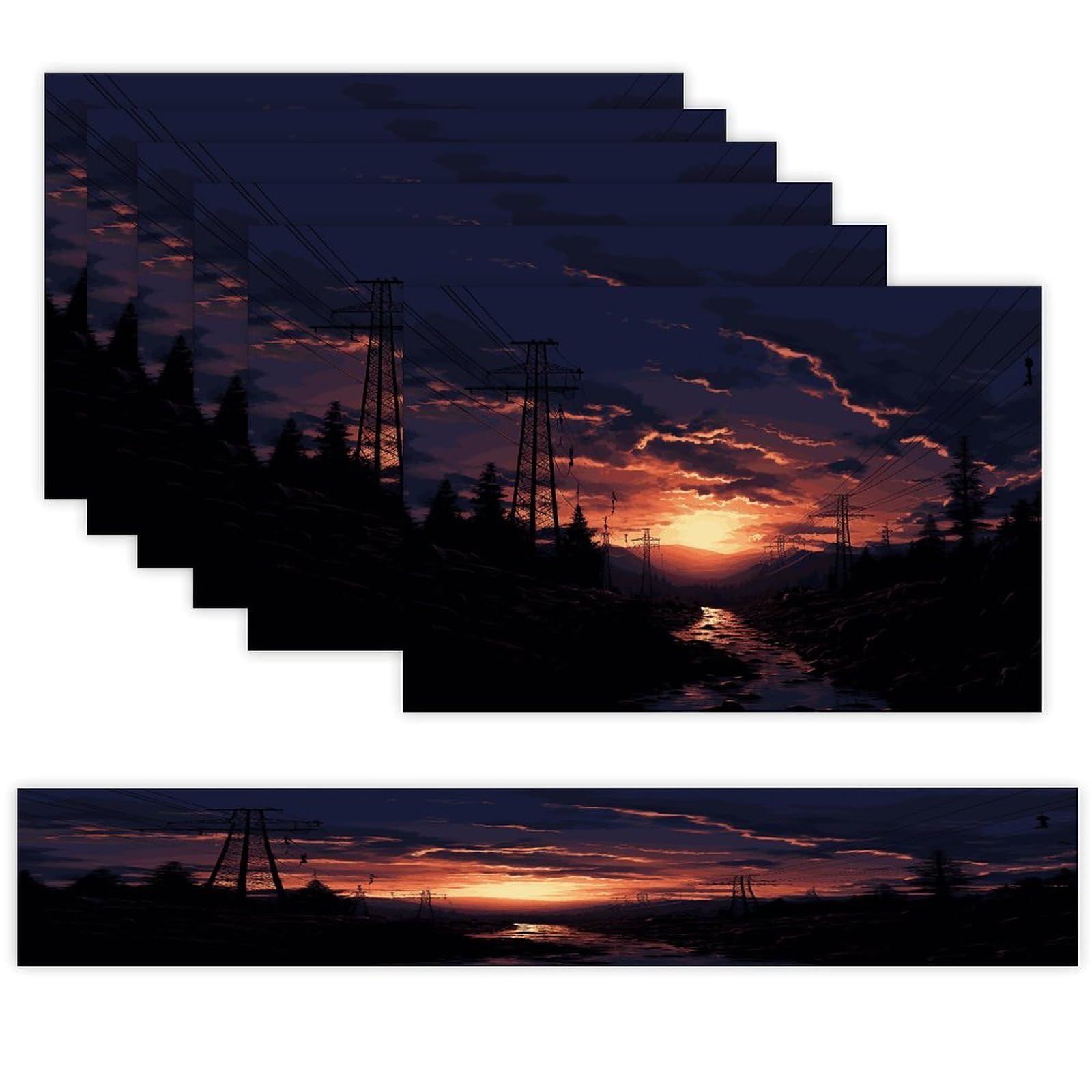 Dusk Scenery Table Runner and Placemats Set of 6 for Kitchen Washable Table Mats Heat Resistant Place Mats Non-Slip Place Mat Wipeable Placemat(6 Placemats+1 Table Runner)