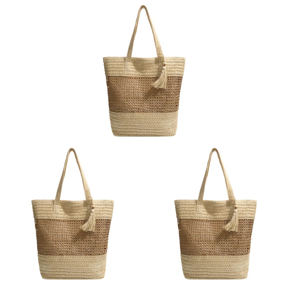 Bolsa de paja para mujer, con cremallera, tejido a mano, para vacaciones y ocio, verano