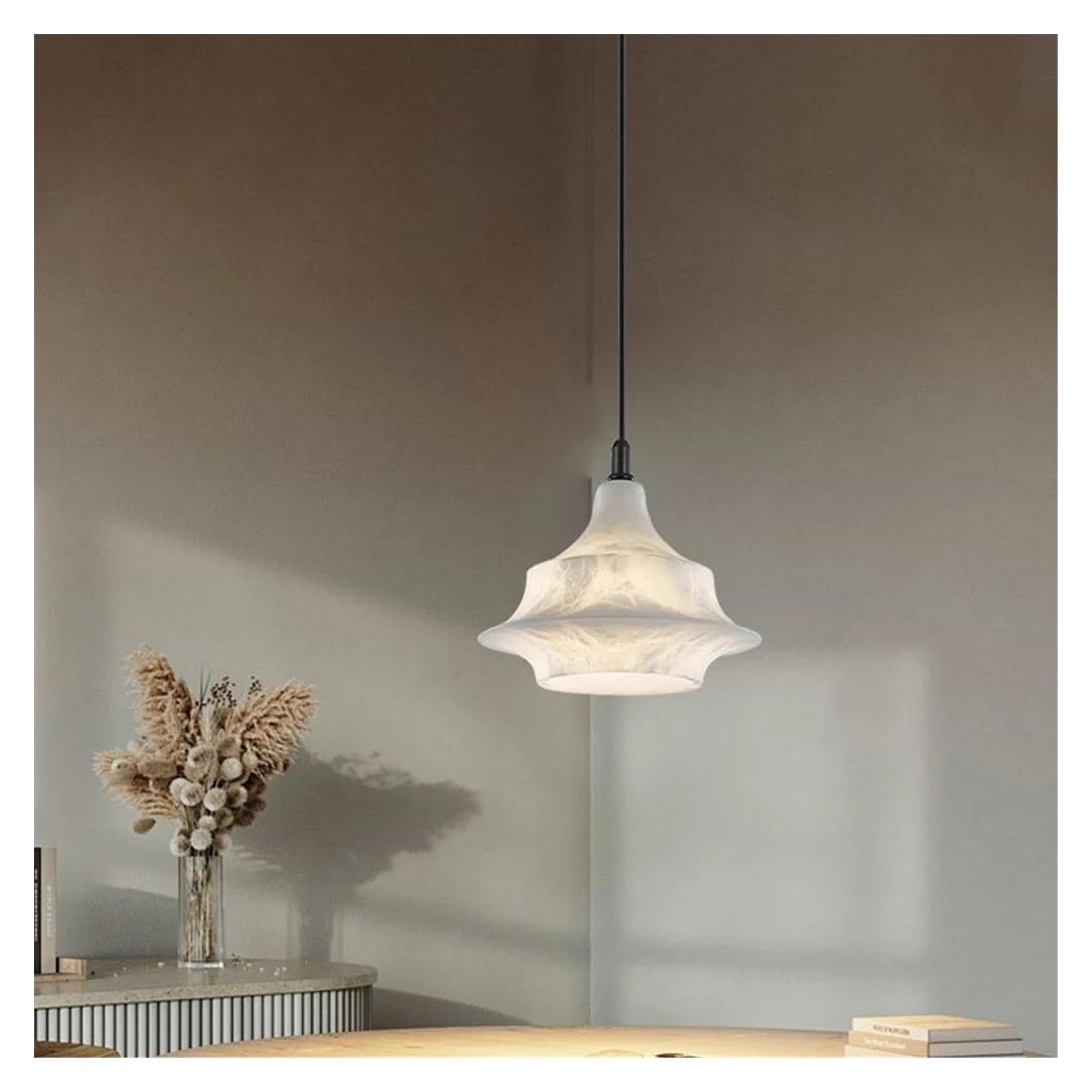 HYJAUSXB Natural Marble Series LED Chandelier Pendant Light Suspension Luminaire Lampen Alabaster Hanging Lamp for Living Room(G)