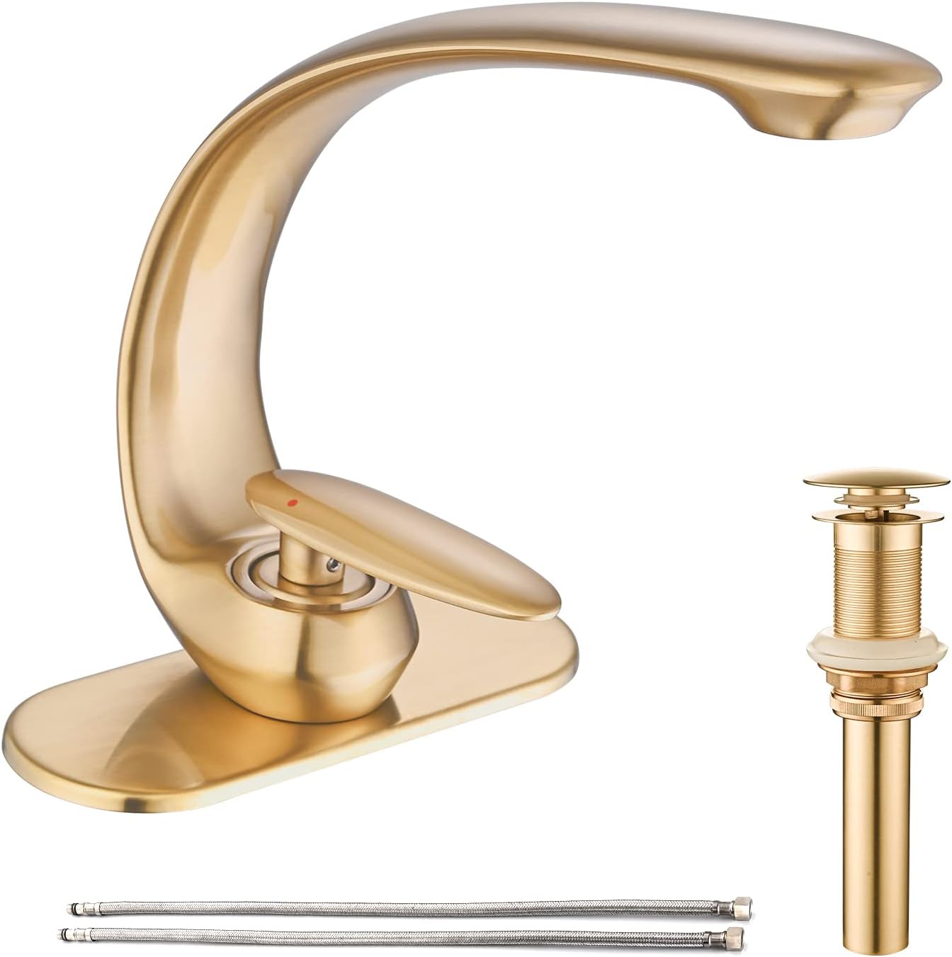 AVSIILE Brushed Gold Bathroom Sink Faucet, CShaped Curved Spout
