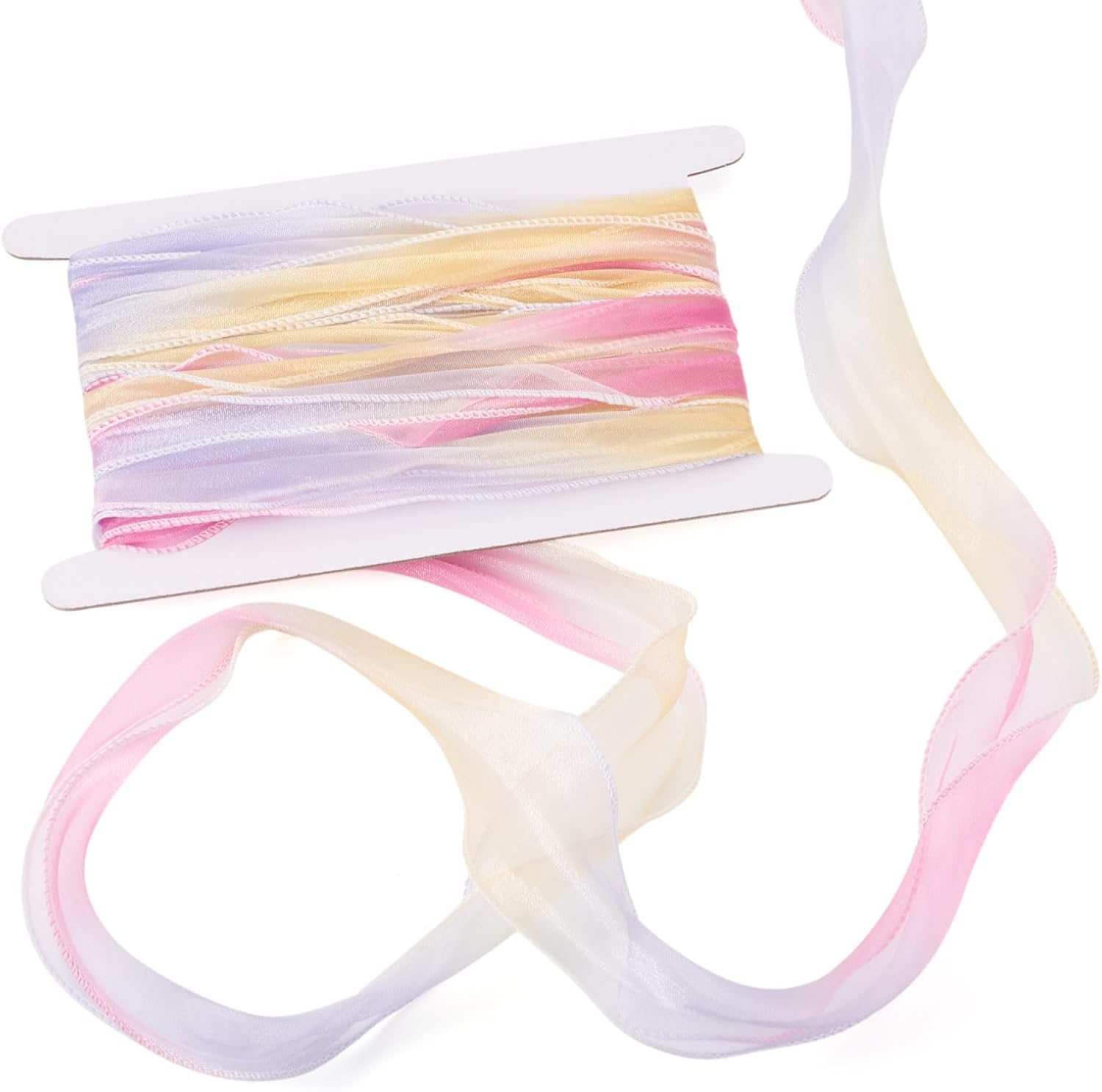 KISSITTY 10.94 Yards Iridescent Organza Polyester Ribbons 2-1/8Inch Rainbow Sheer Organza Ribbon Wired Chiffon Ribbon Shimmer Band Rainbow Satin Ribbons for Gift Wrapping Craft Party Decoration