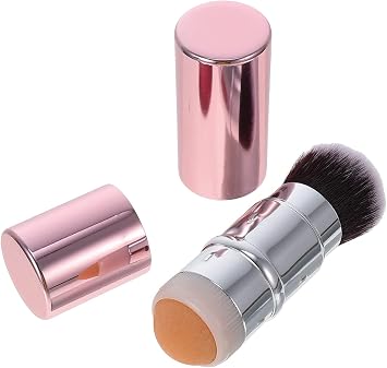 Oil-Absorbing Volcanic Face Roller with Makeup Brush, Reusable Facial Skincare Tool for At-Home or On-the-Go Mini Massage Pink