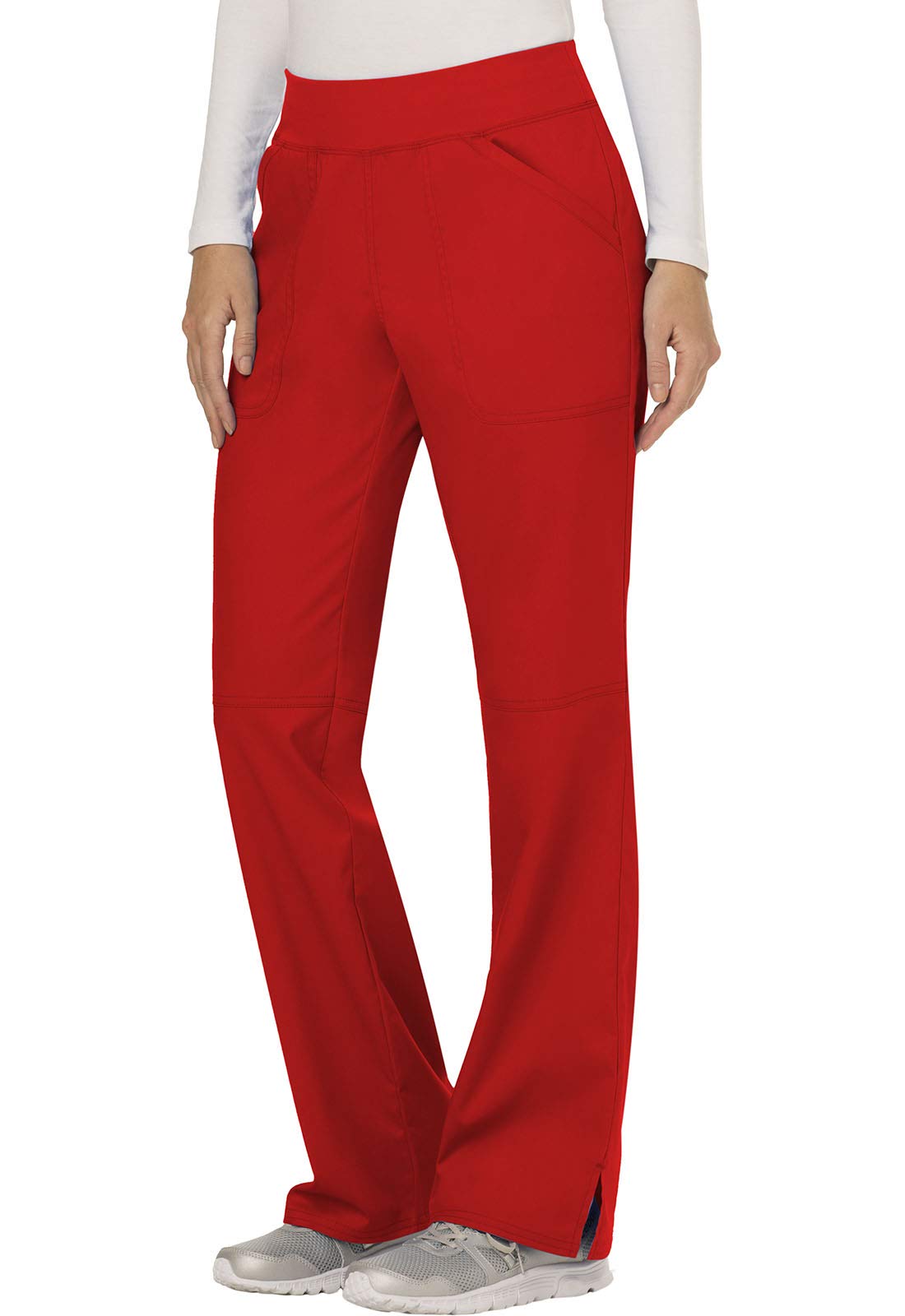 Cherokee Conjunto de uniforme médico para mujer, ajuste clásico moderno WW610 con pantalón de pierna recta y tiro medio, WW110, rojo - L Top/XL Petite Pant