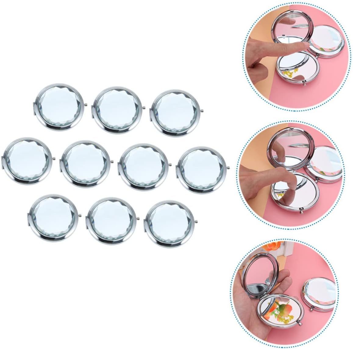 10pcs Portable Lighted Travel Makeup Mirror Double-Sided Compact Mirror for Women Handheld Cosmetic Crystal for Party Travel
