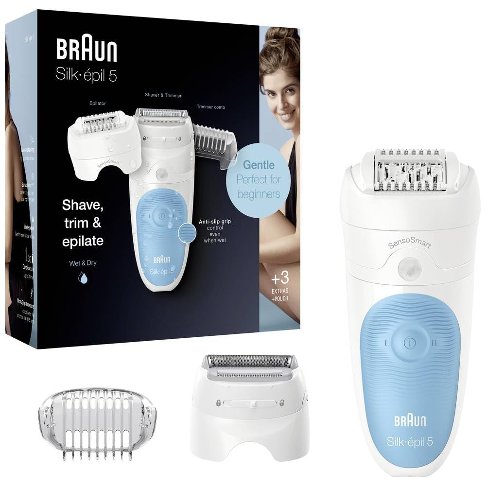 Braun Silk-épil 5-605 - Depiladora para mujer, color blanco y turquesa GreenCircle Certified: Certified Energy Savings