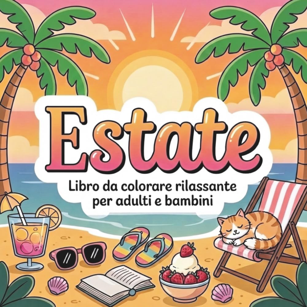 Estate Libro da Colorare Rilassante per Adulti e Bambini: Disegni Facili e Grandi a Tema Estivo