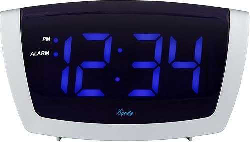 Equity by La Crosse - Reloj despertador LED azul con puerto de carga USB, color plateado