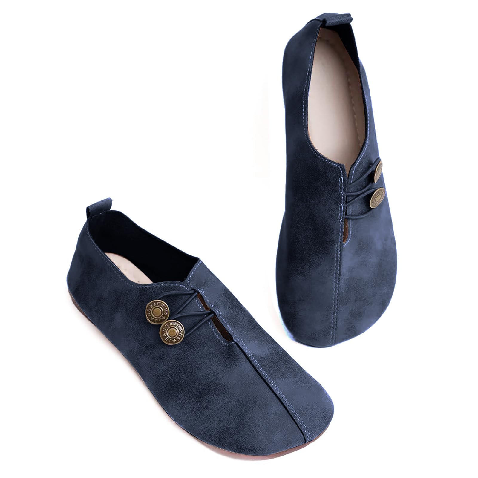 Womens Loafers Flats Shoes Comfortable Round Toe Flat Sandals Slip On Breathable Soft Cushion Lightweight Shoes with Button Detail for Everyday