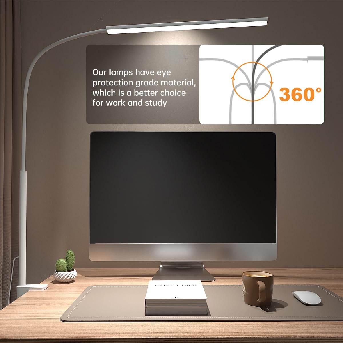 Photo 1 of fuaoddda LED Desk Lamp with Clamp, White, 5 Color Modes, 10 Brightness, 17-Inch