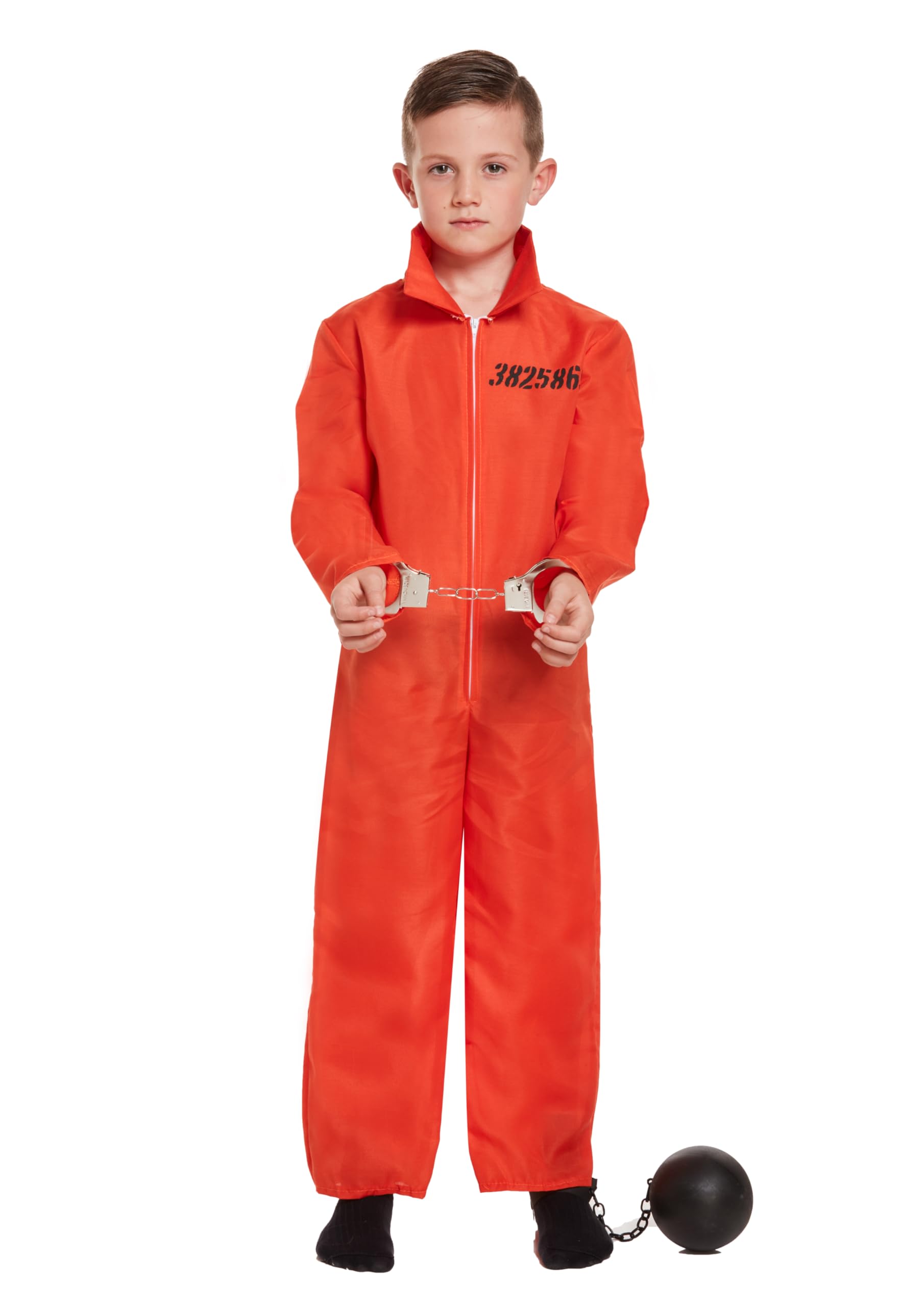 HENBRANDT Children's Orange Prison Jumpsuit Convict Fancy Dress Costume Large 10-12 Years Boys Girls Prisoner Overalls Halloween School Fancy Dress Party