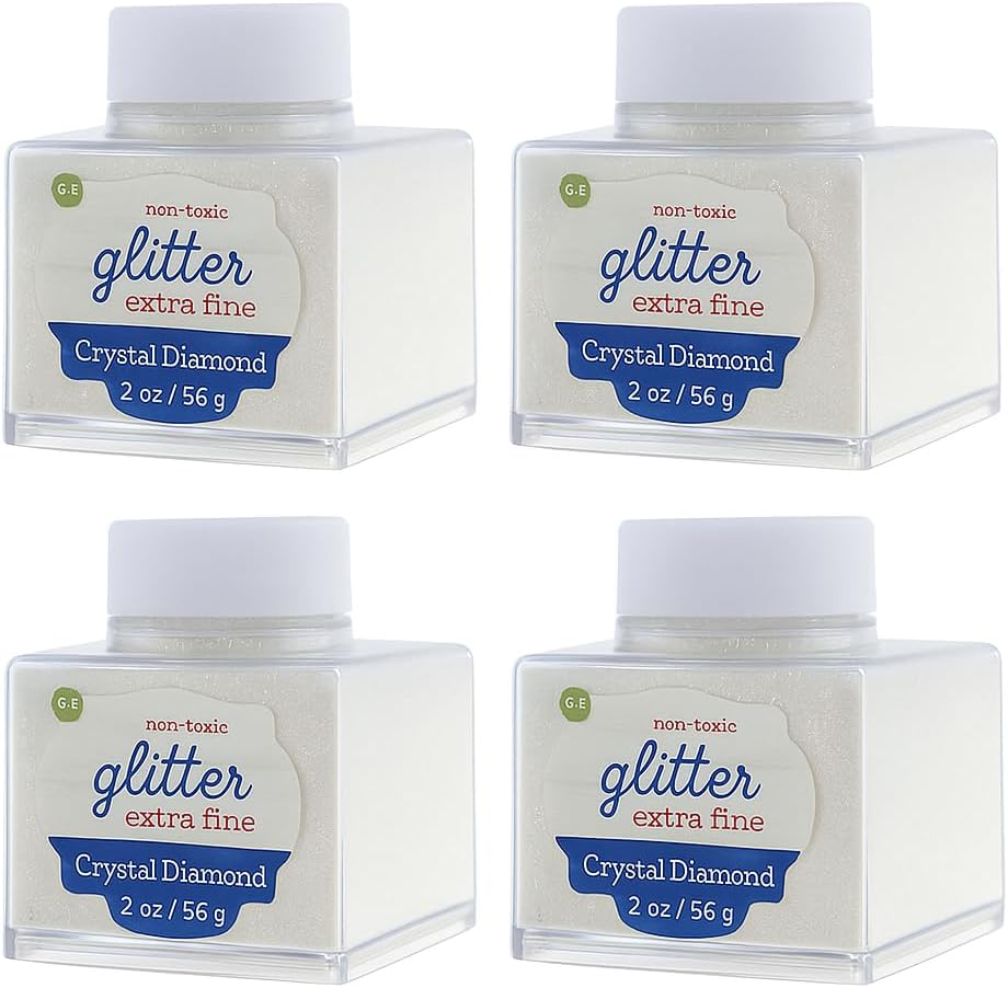 Extra Fine Crystal Diamond Glitter Stacker Jar, 2 Ounces, Non-Toxic, Stackable and Reusable Jar, Multiple Slot Openings for Easy Dispensing and Mess Reduction, SUL50860,1 Pack , White