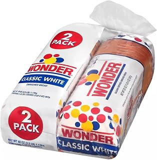 Wonder Bread Family Size White Bread Loaf Pack of 2 - Calcium Equivalent of 8oz Milk in 2 Slices