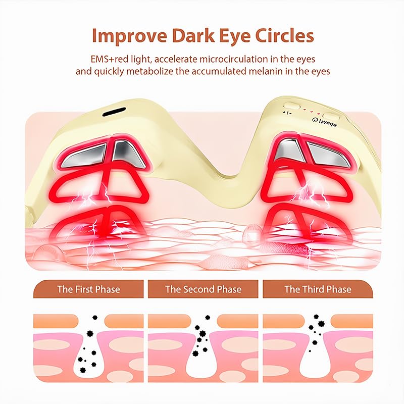 Gafas de Terapia de Luz Roja para Ojos, Masajeador Ocular con 3 Niveles de Microcorriente EMS, Para Disminuir las Líneas de Expresión y Ojeras, Aliviar la Fatiga Ocular