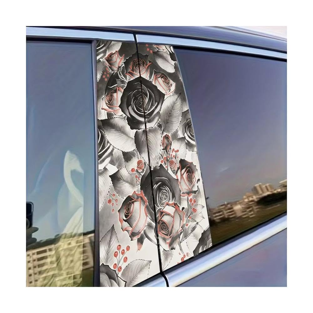 Auto Accessory 2pcs Car Window Pillar Stickers Black Rose Glossy Protective Polyethylene Film