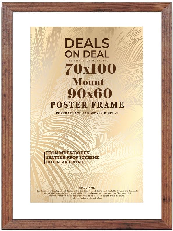DEALS ON DEAL® Poster Frame Rustic 70x100 cm With Mattt 90x60 in | Prints HD Clear Acrylic Front Picture Frames | Portrait Landscape | White Matting 70 x 100cm Picture Poster Frames