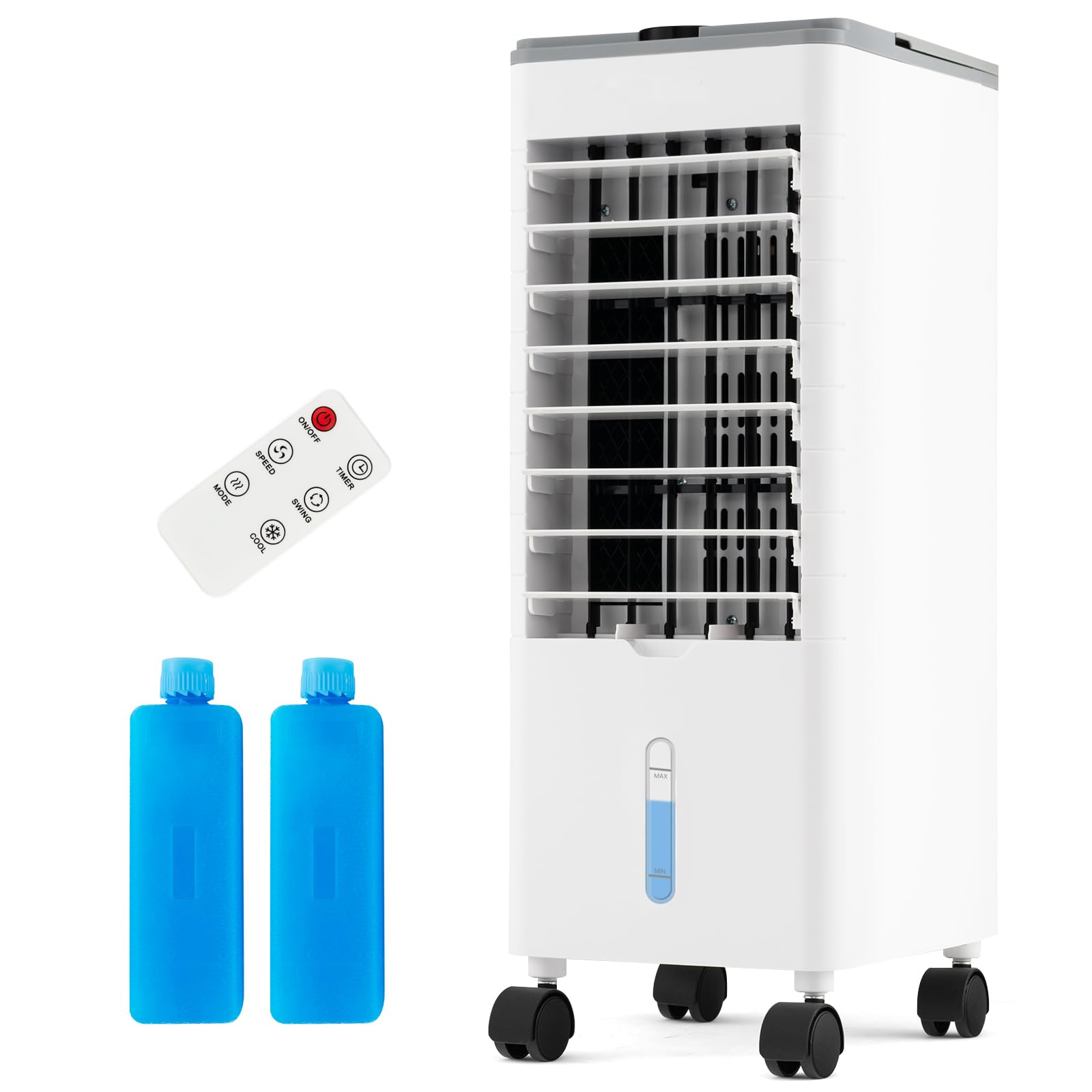 SOARS Ventilatore Condizionatore, 3 in 1 Ventilatore & Umidificatore & Raffrescatore, 3 Velocità, 2 Serbatoi d'Acqua, Timer 12H, Telecomando, per Salone, Camera da Letto, Ufficio (Grigio)
