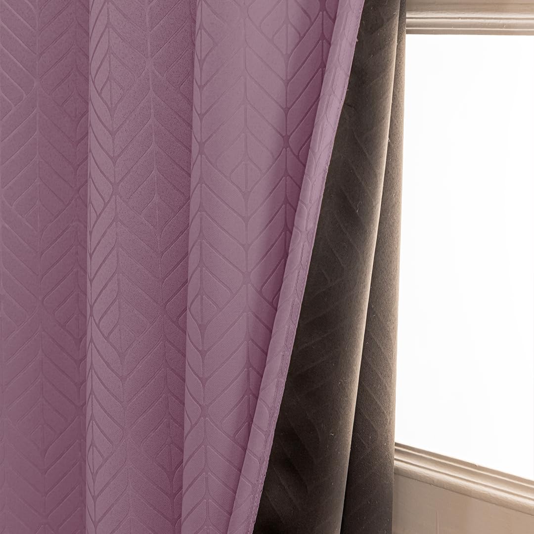 HOMEMONDE 100% True Blackout Curtains 5 Feet Window - Set of 2 Curtains, Embossed Panels Light Block Thermal Insulated & Noise Reducing Room Darkening Curtains (Lilac, 60Inch)